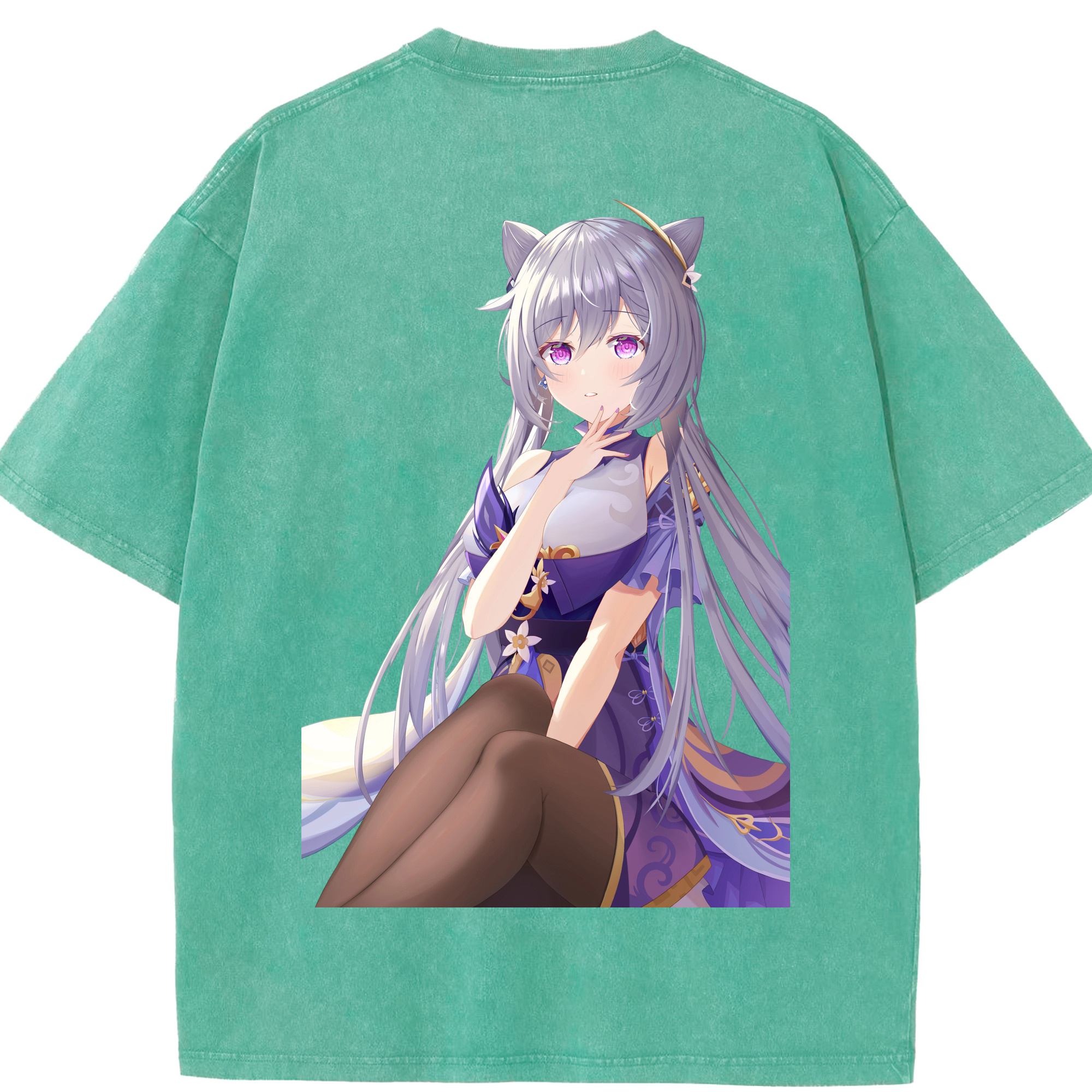 げんし神 刻晴 こくせい genshin Kokusei 綿100% ヴィンテージ風 半袖Tシャツ（背面プリント）